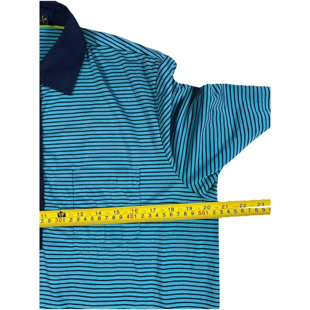 RLX Ralph Lauren Polo Shirt Mens Medium Blue Black Stripe Golf Wicking Stretch